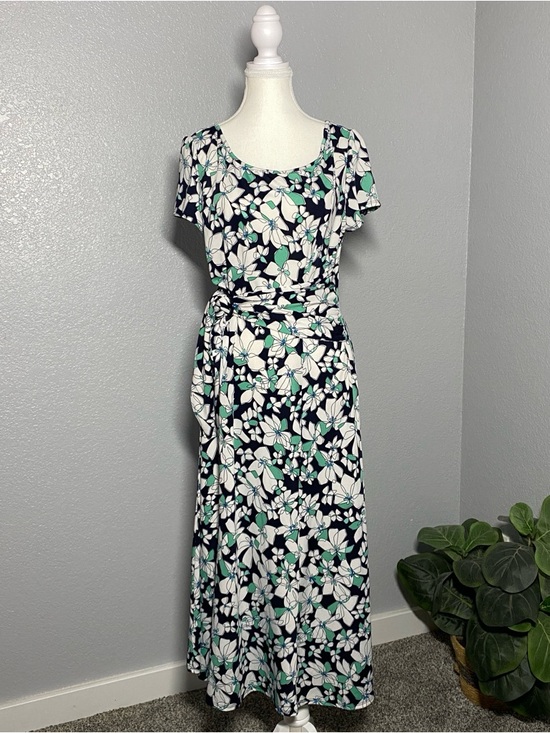 Perceptions New York Dresses & Skirts - PERCEPTIONS FLORAL DRESS NAVY WHITE GREEN TIE WAIST SPRING BOHO COTTAGECORE